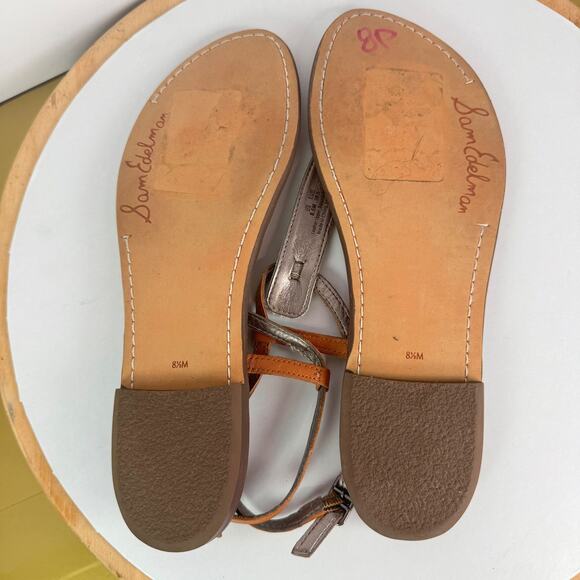 Sam Edelman Gigi Flat Green Metalic T-Strap Sandals Sz 8.5 Vacation Resort - Picture 7 of 7